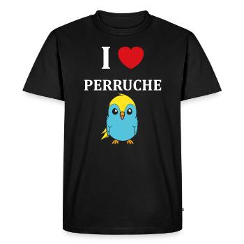 Oiseaux perruches humour petite perruche - T-shirt Premium bio Homme - noir - Devant - Nico (187cm)