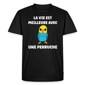 Oiseaux perruches humour petite perruche - T-shirt Premium bio Homme - noir - Devant - Nico (187cm)