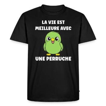 Oiseaux perruches humour petite perruche - T-shirt Premium bio Homme - noir - Devant - Nico (187cm)