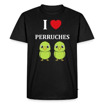 Oiseaux perruches humour petite perruche - T-shirt Premium bio Homme - noir - Devant - Nico (187cm)