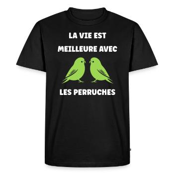 Oiseaux perruches humour petite perruche - T-shirt Premium bio Homme - noir - Devant - Nico (187cm)