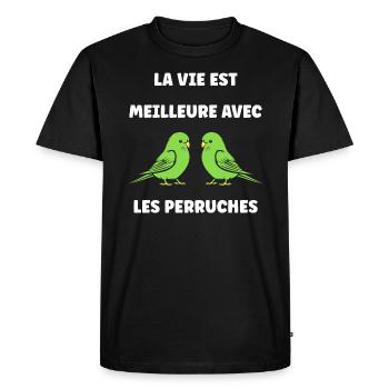 Oiseaux perruches humour petite perruche - T-shirt Premium bio Homme - noir - Devant - Nico (187cm)