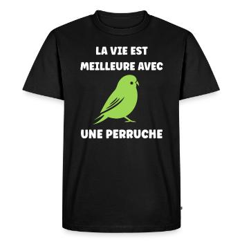 Oiseaux perruches humour petite perruche - T-shirt Premium bio Homme - noir - Devant - Nico (187cm)