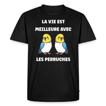 Oiseaux perruches humour petite perruche - T-shirt Premium bio Homme - noir - Devant - Nico (187cm)
