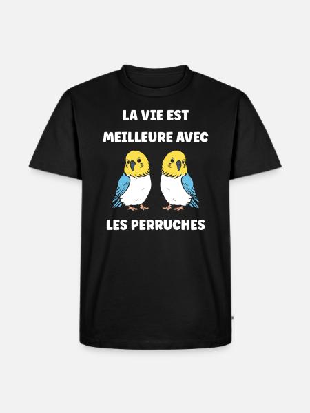Oiseaux perruches humour petite perruche - T-shirt Premium bio Homme - noir