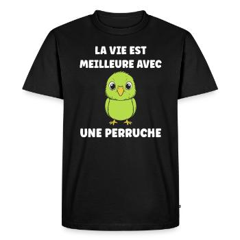 Oiseaux perruches humour petite perruche - T-shirt Premium bio Homme - noir - Devant - Nico (187cm)
