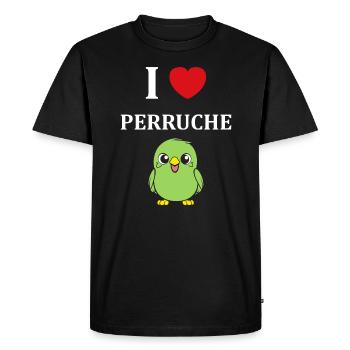Oiseaux perruches humour petite perruche - T-shirt Premium bio Homme - noir - Devant - Nico (187cm)