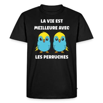 Oiseaux perruches humour petite perruche - T-shirt Premium bio Homme - noir - Devant - Nico (187cm)