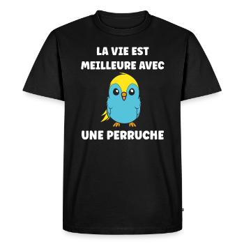 Oiseaux perruches humour petite perruche - T-shirt Premium bio Homme - noir - Devant - Nico (187cm)
