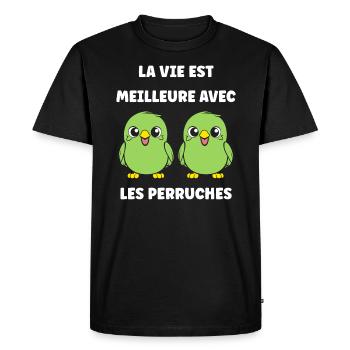 Oiseaux perruches humour petite perruche - T-shirt Premium bio Homme - noir - Devant - Nico (187cm)