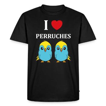 Oiseaux perruches humour petite perruche - T-shirt Premium bio Homme - noir - Devant - Nico (187cm)