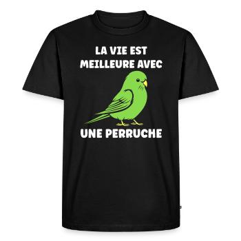 Oiseaux perruches humour petite perruche - T-shirt Premium bio Homme - noir - Devant - Nico (187cm)