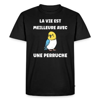 Oiseaux perruches humour petite perruche - T-shirt Premium bio Homme - noir - Devant - Nico (187cm)