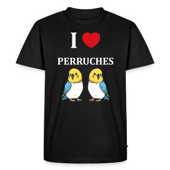 Oiseaux perruches humour petite perruche - T-shirt Premium bio Homme - noir - Devant - Nico (187cm)