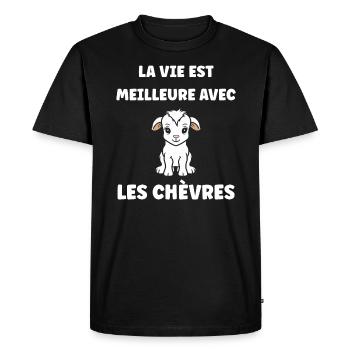 Citation humour petite chèvre - T-shirt Premium bio Homme - noir - Devant - Nico (187cm)