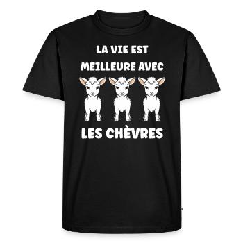 Citation humour petite chèvre - T-shirt Premium bio Homme - noir - Devant - Nico (187cm)