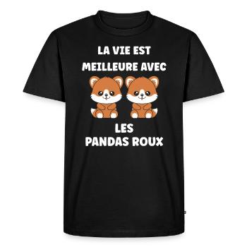 Renard amour Petit panda roux - T-shirt Premium bio Homme - noir - Devant - Nico (187cm)