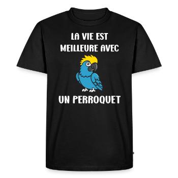 Humour petit perroquet - T-shirt Premium bio Homme - noir - Devant - Nico (187cm)