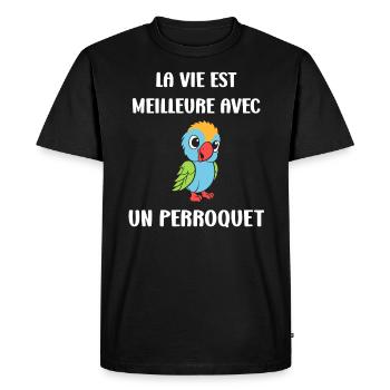 Humour petit perroquet - T-shirt Premium bio Homme - noir - Devant - Nico (187cm)