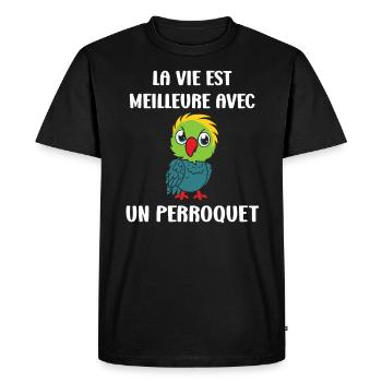 Humour petit perroquet - T-shirt Premium bio Homme - noir - Devant - Nico (187cm)