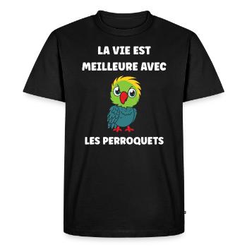 Humour petit perroquet - T-shirt Premium bio Homme - noir - Devant - Nico (187cm)
