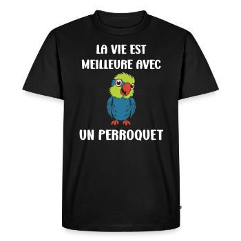 Humour petit perroquet - T-shirt Premium bio Homme - noir - Devant - Nico (187cm)