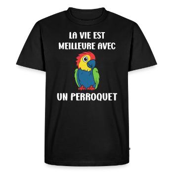 Humour petit perroquet - T-shirt Premium bio Homme - noir - Devant - Nico (187cm)