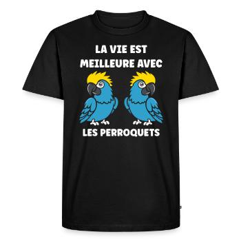 Humour petit perroquet - T-shirt Premium bio Homme - noir - Devant - Nico (187cm)