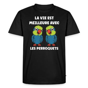 Humour petit perroquet - T-shirt Premium bio Homme - noir - Devant - Nico (187cm)
