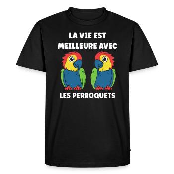 Humour petit perroquet - T-shirt Premium bio Homme - noir - Devant - Nico (187cm)
