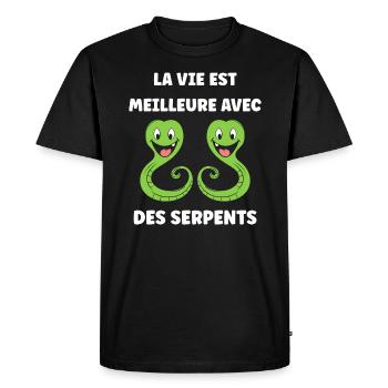 Humour petit serpent - T-shirt Premium bio Homme - noir - Devant - Nico (187cm)