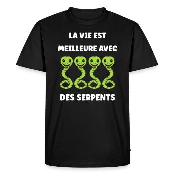 Humour petit serpent - T-shirt Premium bio Homme - noir - Devant - Nico (187cm)