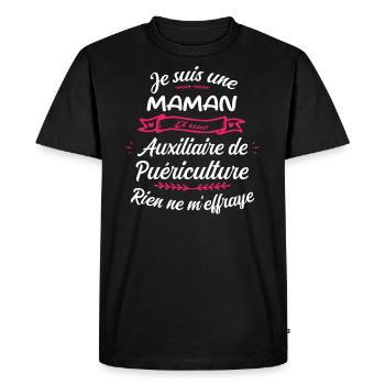 Maman et une Auxiliaire Puériculture Humour - T-shirt Premium bio Homme - noir - Devant - Nico (187cm)