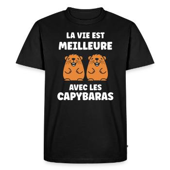 Humour Capybara - T-shirt Premium bio Homme - noir - Devant - Nico (187cm)
