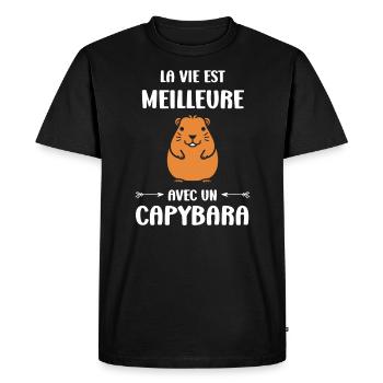 Humour Capybara - T-shirt Premium bio Homme - noir - Devant - Nico (187cm)