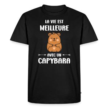 Humour Capybara - T-shirt Premium bio Homme - noir - Devant - Nico (187cm)