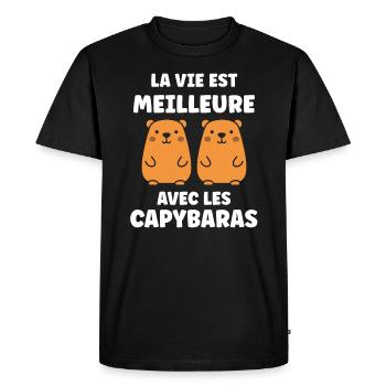 Humour Capybara - T-shirt Premium bio Homme - noir - Devant - Nico (187cm)