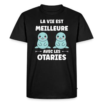 Animal mignon humour otarie - T-shirt Premium bio Homme - noir - Devant - Nico (187cm)