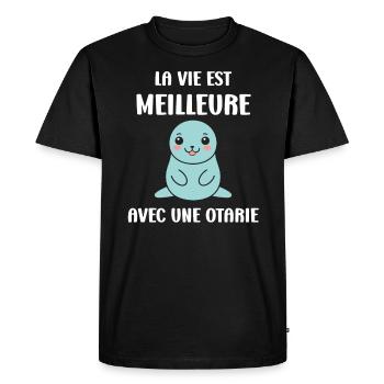 Animal mignon humour otarie - T-shirt Premium bio Homme - noir - Devant - Nico (187cm)
