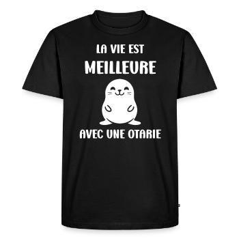 Animal mingon humour otarie - T-shirt Premium bio Homme - noir - Devant - Nico (187cm)
