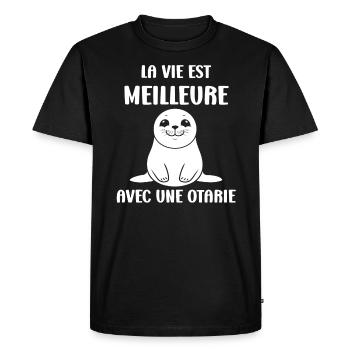 Animal mingon humour otarie - T-shirt Premium bio Homme - noir - Devant - Nico (187cm)