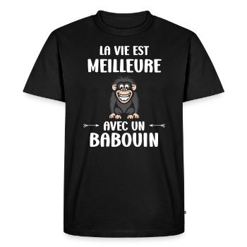 Humour petit singe babouin - T-shirt Premium bio Homme - noir - Devant - Nico (187cm)