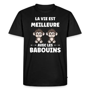 Humour petit singe babouin - T-shirt Premium bio Homme - noir - Devant - Nico (187cm)