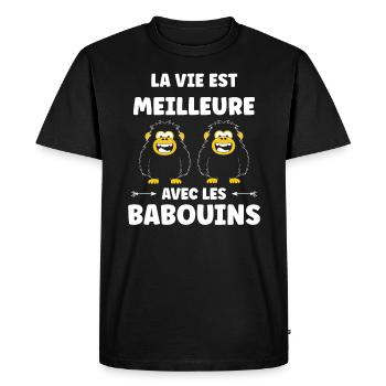 Humour petit singe babouin - T-shirt Premium bio Homme - noir - Devant - Nico (187cm)