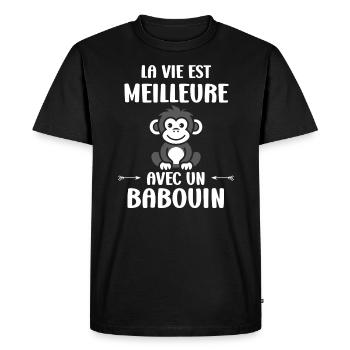 Humour petit singe babouin - T-shirt Premium bio Homme - noir - Devant - Nico (187cm)