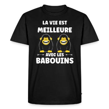 Humour petit singe babouin - T-shirt Premium bio Homme - noir - Devant - Nico (187cm)