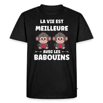 Humour petit singe babouin - T-shirt Premium bio Homme - noir - Devant - Nico (187cm)