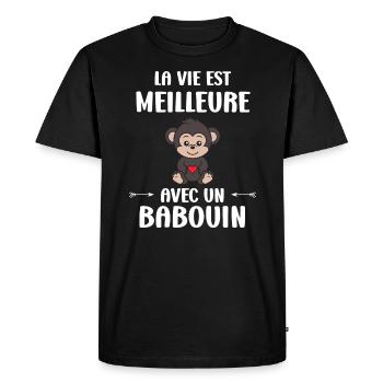 Humour petit singe babouin - T-shirt Premium bio Homme - noir - Devant - Nico (187cm)