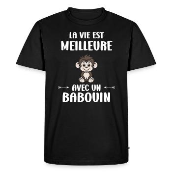 Humour petit singe babouin - T-shirt Premium bio Homme - noir - Devant - Nico (187cm)