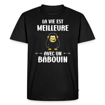 Humour petit singe babouin - T-shirt Premium bio Homme - noir - Devant - Nico (187cm)